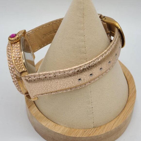 Betsey Johnson Rose Gold Watch with Crystal Bezel Leather Band NWOT! Works! - Picture 8 of 11